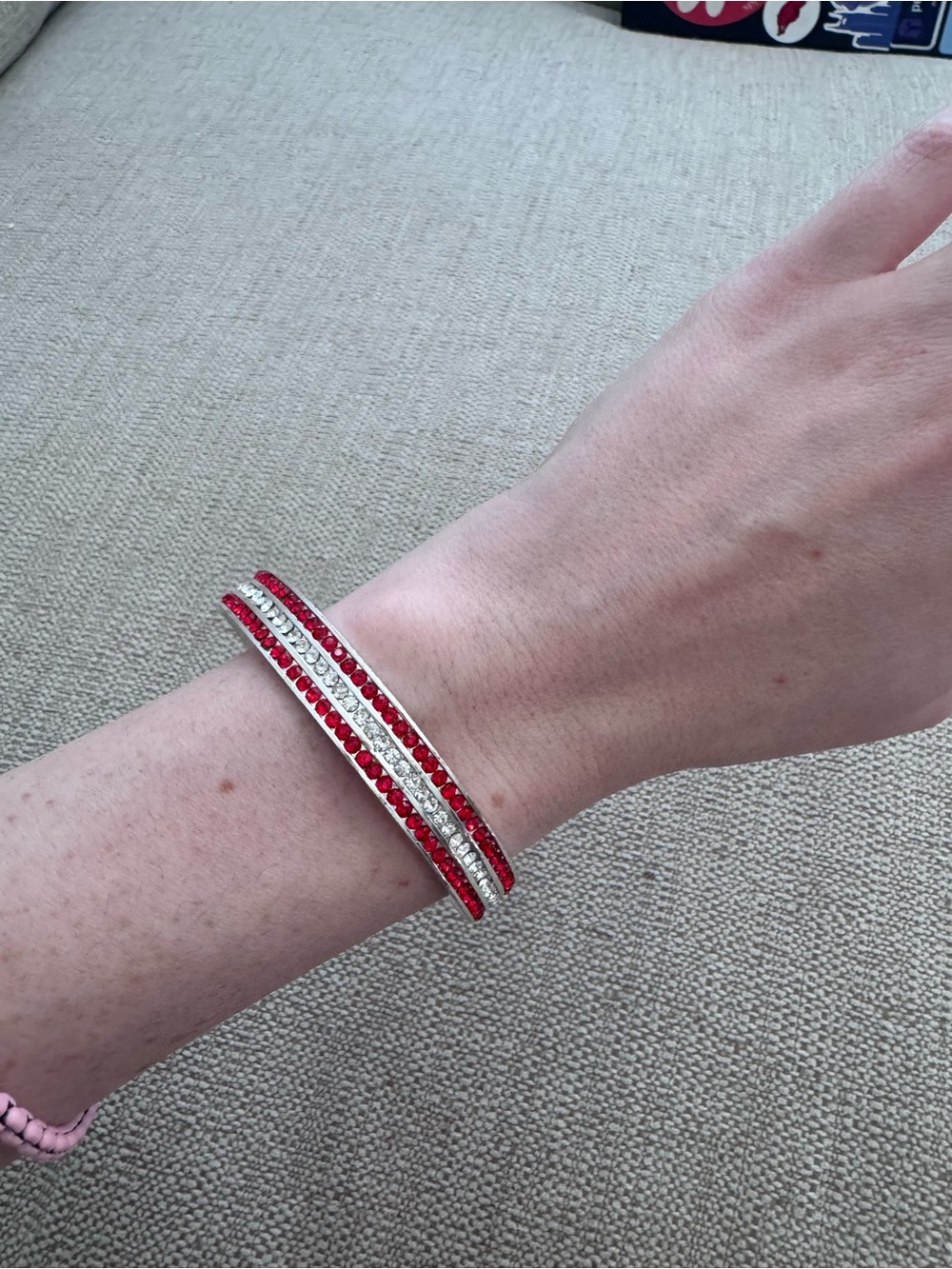 Red Rhinestone Triple-Row Bangle Bracelet - Women Jewelry